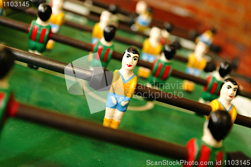 Image of retro wooden foosball table