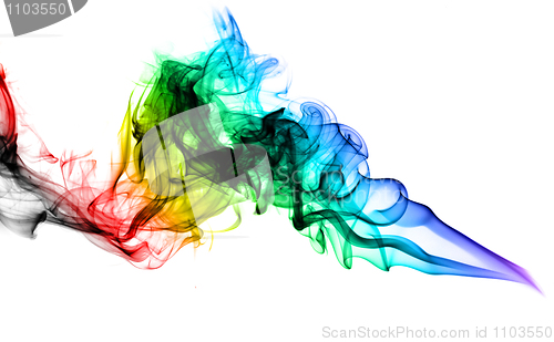 Image of Puff of colored abstract smoke over white