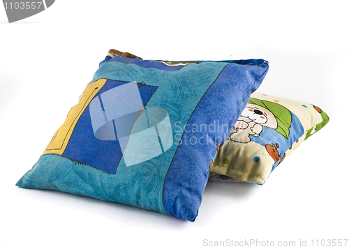 Image of Two colorful pillows over white