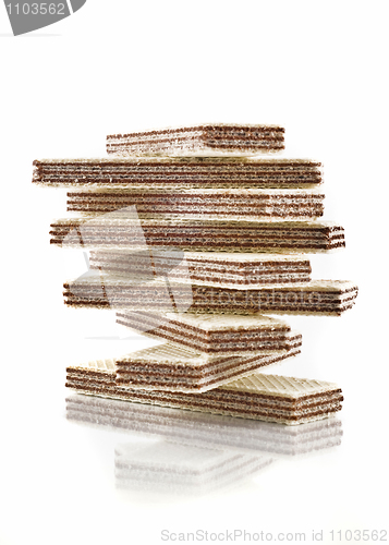 Image of Stack of tasty waffles over white