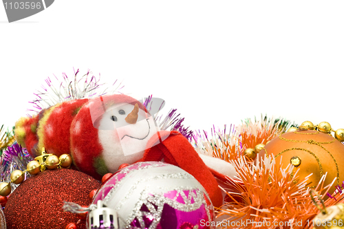 Image of Funny white snowman and Xmas decoration
