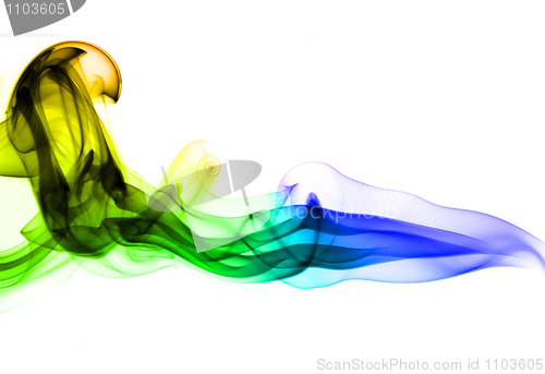 Image of Bright colorful fume abstract shapes over white