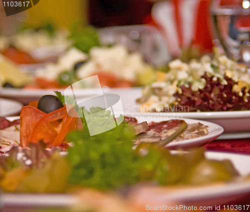 Image of Banquet in the restaurant. Focused on one dish