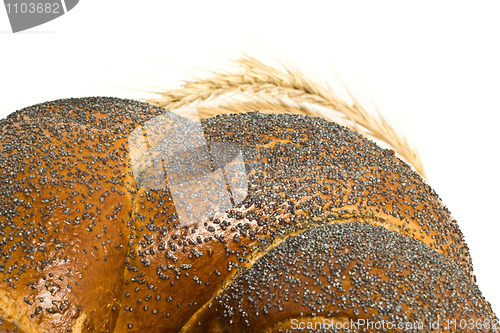 Image of Closeup of bagel and  wheat corn isolated 