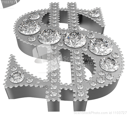 Image of Silver 3D Dollar symbol incrusted with diamonds