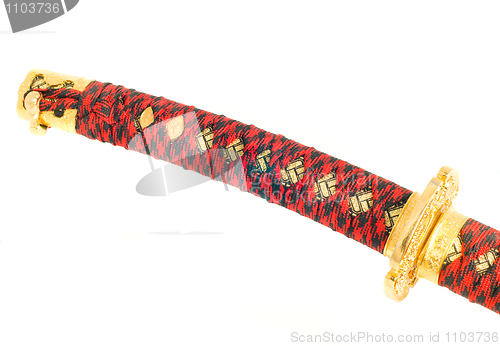 Image of Closeup of katana sword handle isolated