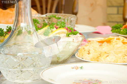 Image of Crystal decanter. Banquet in the restaurant