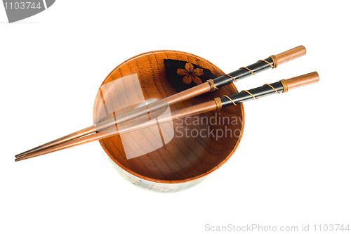Image of Top view of Japanese Chopsticks and a bowl