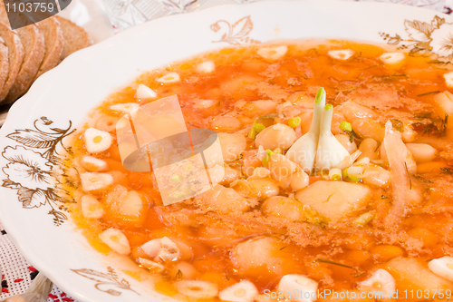 Image of Ukrainian restaurant - borscht and black bread