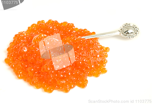 Image of  Red caviar and silver spoon