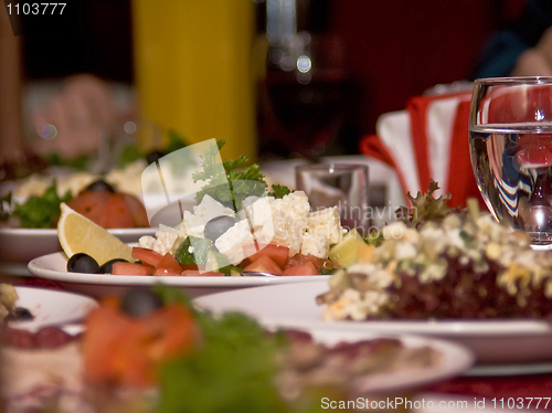 Image of Banquet in the restaurant. Focused on one dish