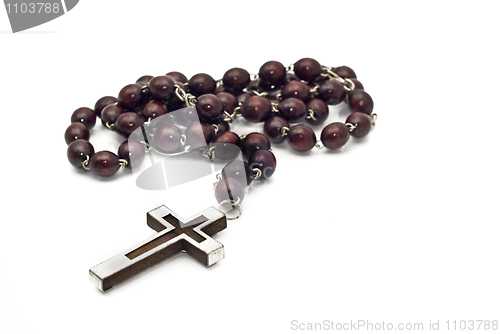 Image of Wooden beads with metallic cross