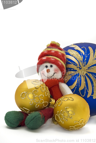 Image of Cute Christmas toy with three colorful New Year Balls