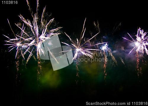 Image of Colorful fireworks at night in black sky