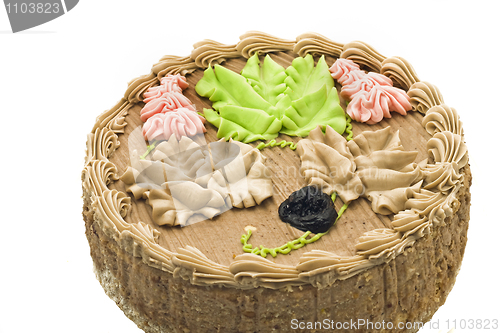 Image of Birthday chocolate cake with creamy leaves