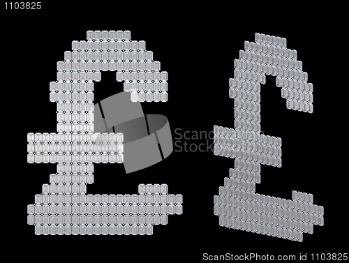 Image of GB pound dollar symbol assembled of diamonds