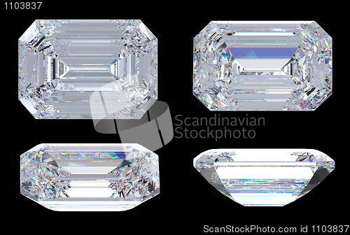Image of Top, bottom and side views of Emerald diamond