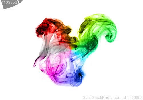 Image of Bright colorful fume abstract shapes over white