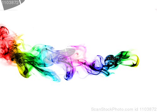 Image of Colorful fume abstract shape over white
