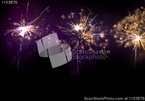 Image of Colorful Bright fireworks at night in the black sky