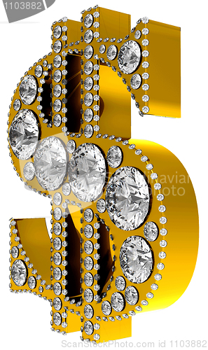 Image of Golden 3D Dollar symbol incrusted with diamonds 