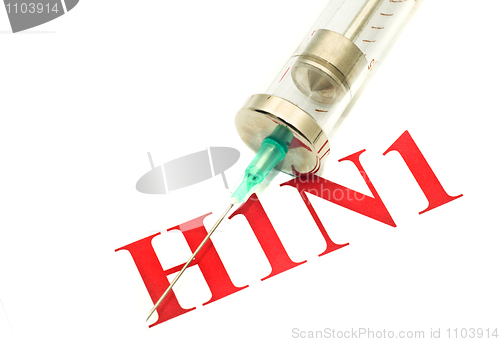 Image of Swine FLU H1N1 disease - syringe and red alert