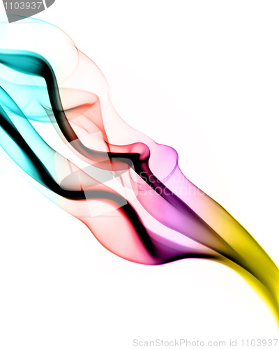 Image of Colorful abstract fume waves over white