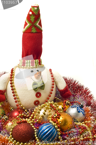 Image of Lovely white snowman and Xmas decoration balls 