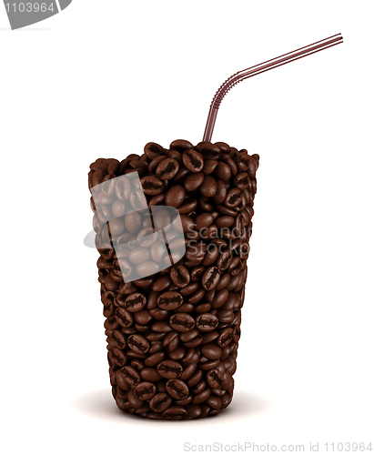 Image of Glass shape made of coffee beans with straw