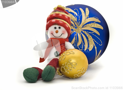 Image of Christmas toy with two colorful New Year Balls 