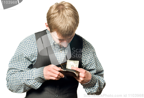 Image of No money - businessman with one dollar