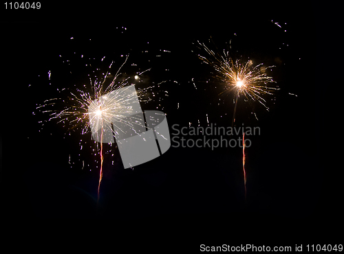 Image of Bright beautiful fireworks at night