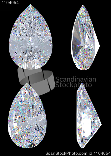 Image of Top, bottom and side views of pear diamond