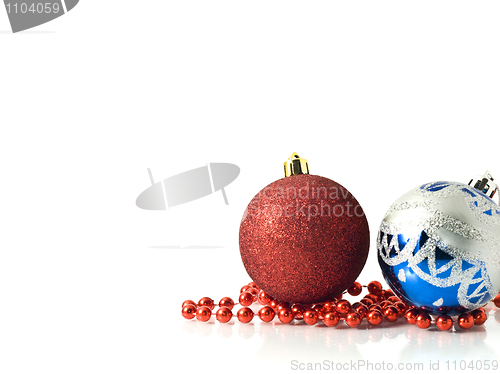Image of Christmas decoration - red and blue balls with beads 