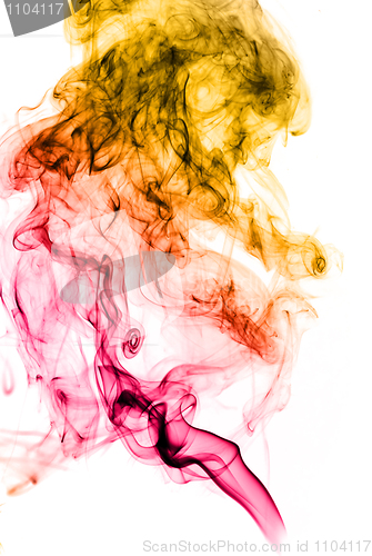 Image of Bright colored abstract fume curves over white