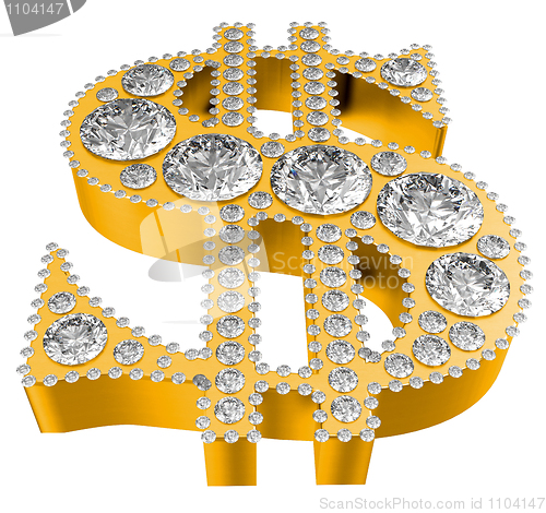 Image of Golden 3D Dollar symbol incrusted with diamonds