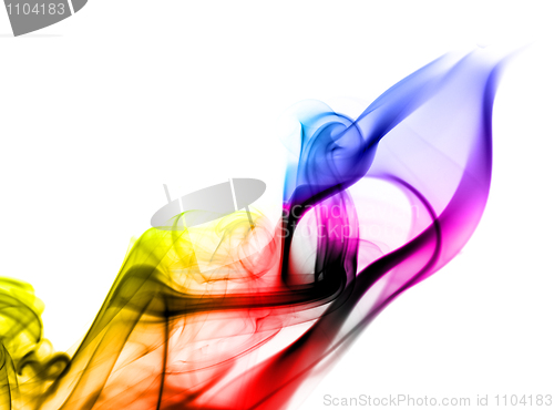 Image of Bright colorful fume abstract shapes over white