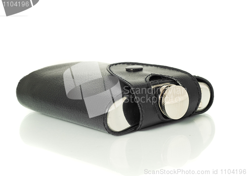 Image of Metal flask for alcoholic beverages in black cover