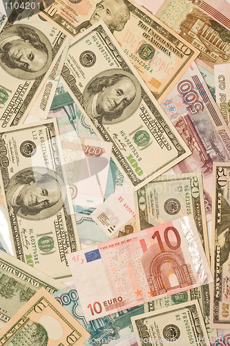 Image of Dollars, euros, russian roubles - Money