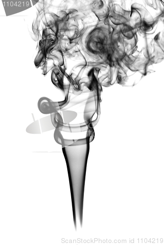 Image of Black abstract smoke curves over white background