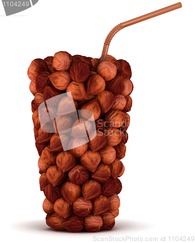 Image of Glass shape assembled of huzel nuts with straw