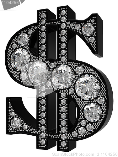 Image of 3D Dollar symbol incrusted with diamonds isolated 
