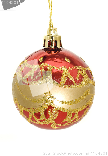 Image of Christmas greetings - red and gold decoration bauble