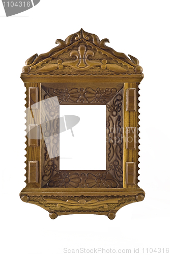 Image of Vertical carved frame for picture useful as icon case isolated