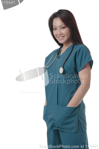 Image of Attractive Asian nurse in scurbs