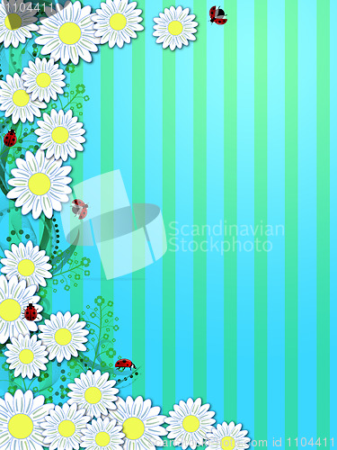 Image of Spring Time Daisies Ladybugs Vertical Background