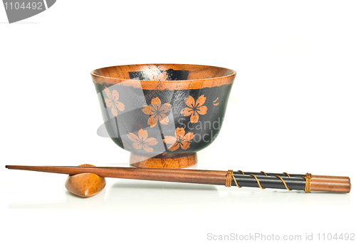 Image of Japanese Chopsticks and a bowl isolated