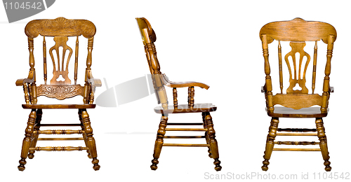 Image of Collage of 3 antique wooden chair views (isolated)