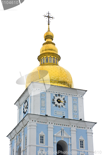 Image of Orthodox church bell tower with clock