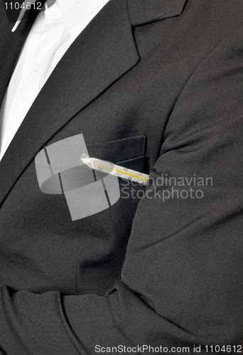 Image of Illness - Sick businessman with thermometer